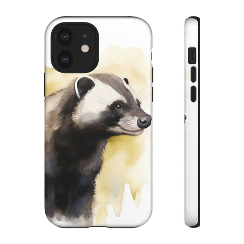 Badger on a Yellow Background - Impact Resistant Phone Case iPhone 12 Glossy